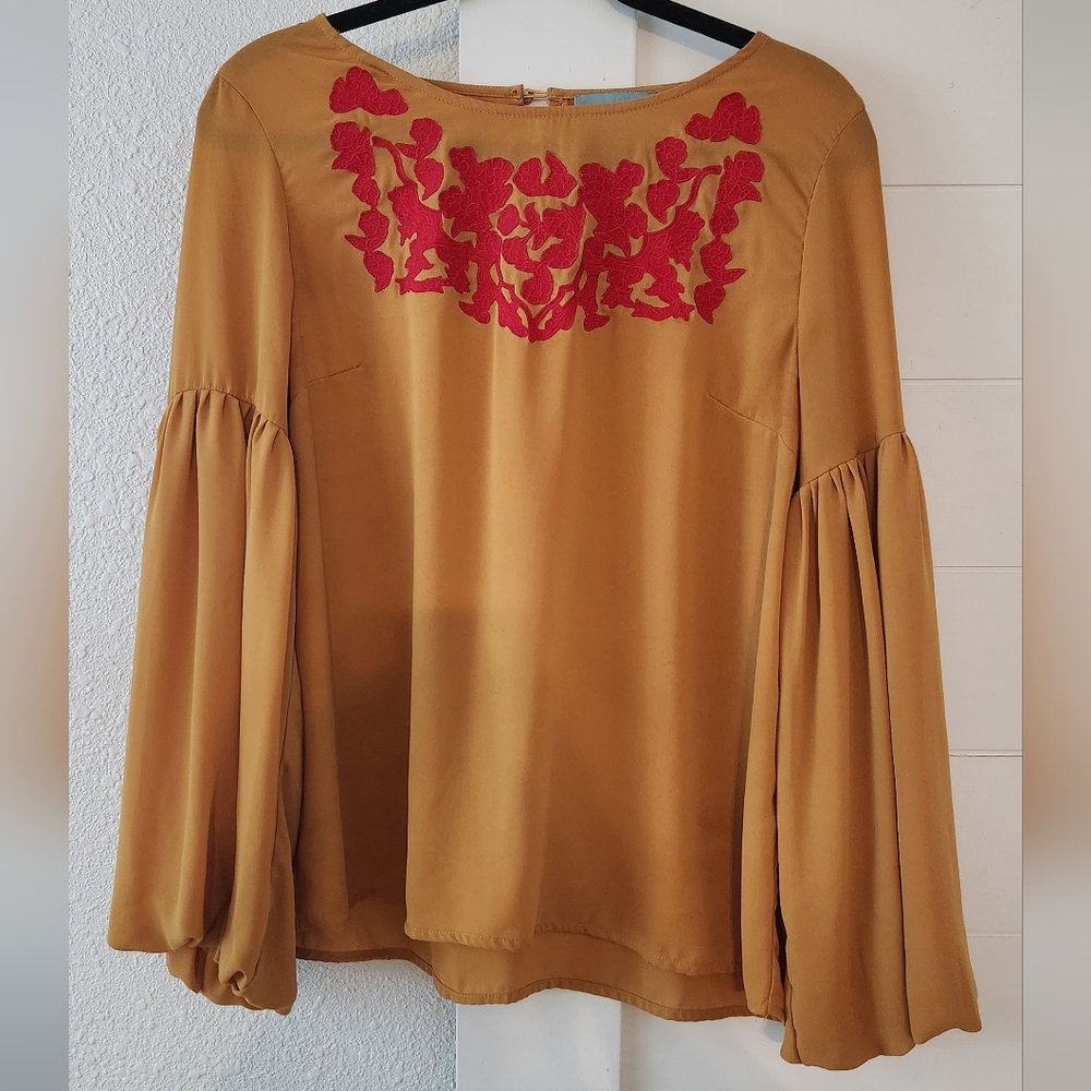 Gold Blouse with Red Embroidery